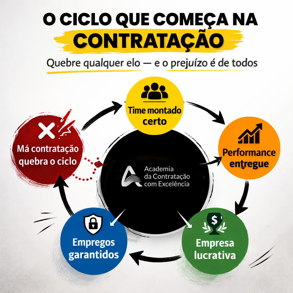 O Ciclo que Começa na Contratação — Time montado certo → Performance entregue → Empresa lucrativa → Empregos garantidos